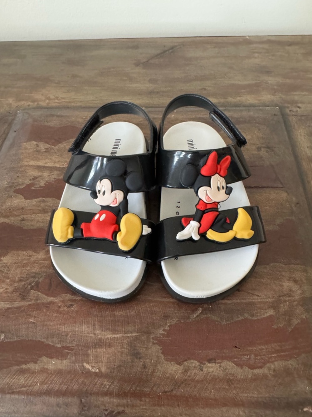 Mini Melissa Disney Minnie Mickie mouse black jelly sandals baby girl size 7